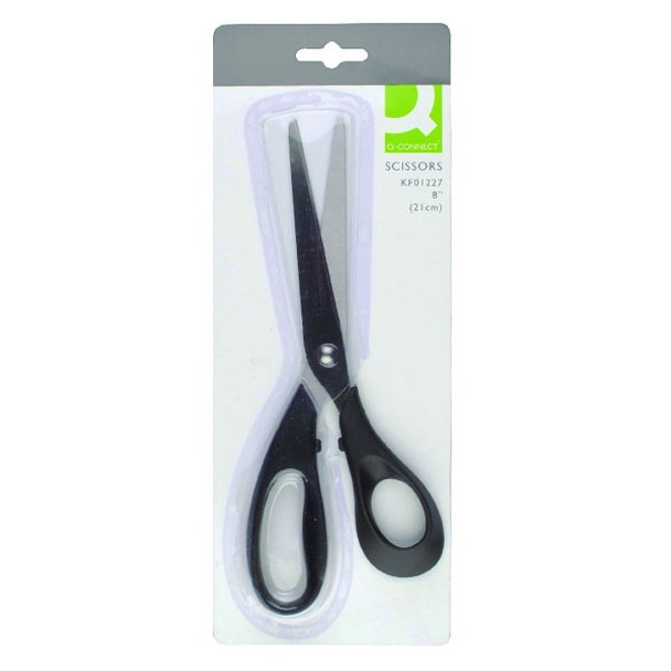 Q-CONNECT SCISSORS 210MM BLACK, DURABLE STAINLESS STEEL BLADES