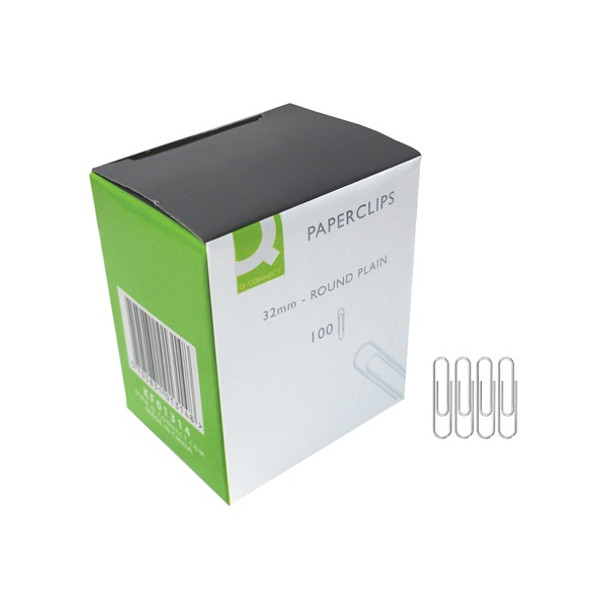 Q CONNECT PAPERCLIPS 32MM PLAIN PACK 100