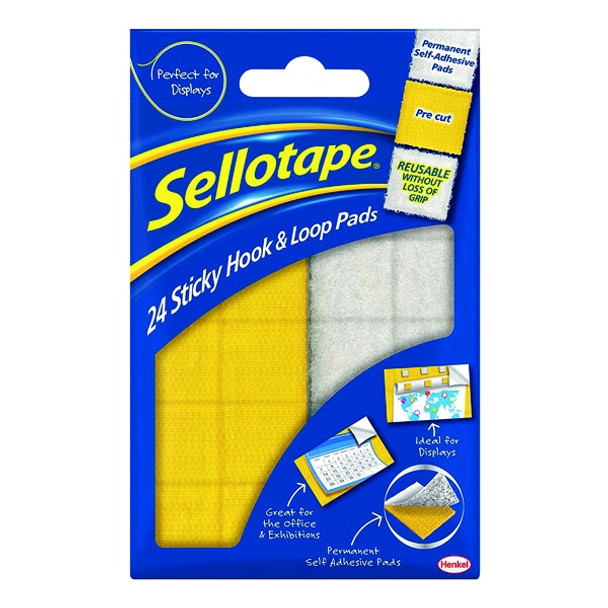 SELLOTAPE STICKY HOOK AND LOOP PADS (PACK OF 24)