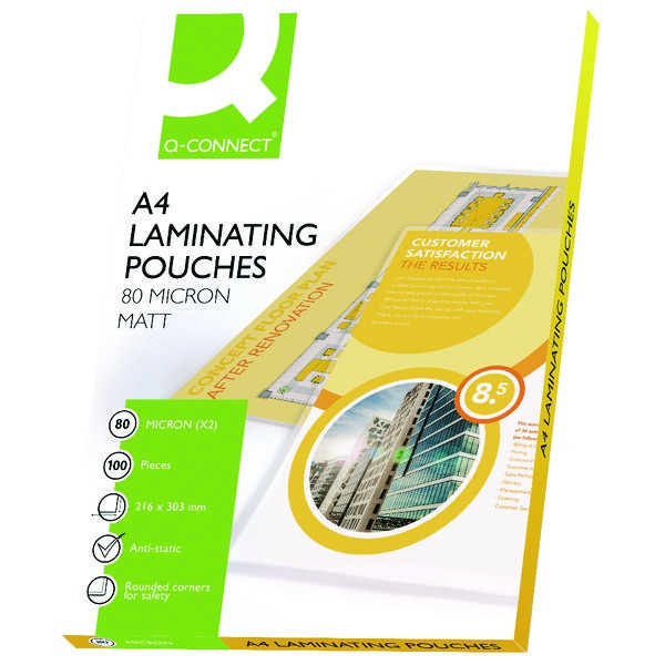 Q-CONNECT MATT A4 LAMINATING POUCH 160 MICRON (PACK OF 100)