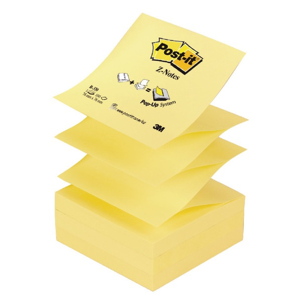 POST-IT Z-NOTES 76 X 76MM CANARY YELLOW (PACK OF 12)