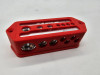 Red Cased distribution block with (1) 1/0 input, (2) 4 gauge, and (4) 8 gauge outputs single