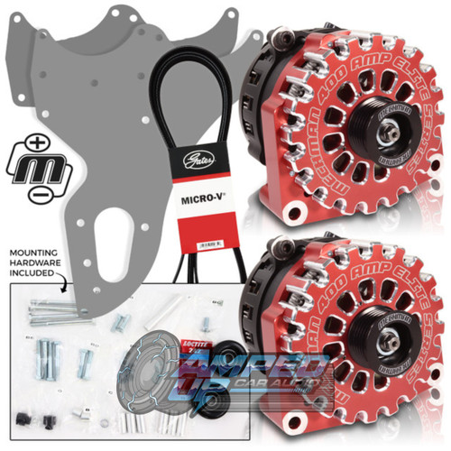 Mechman Dual Alternator Bracket W/ Two Red 400 Amp Elite Alternator