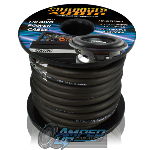 Sundown Audio 1/0 AWG Gauge Black 50ft Tinned OFC Oxygen Free Copper Power/Ground Cable