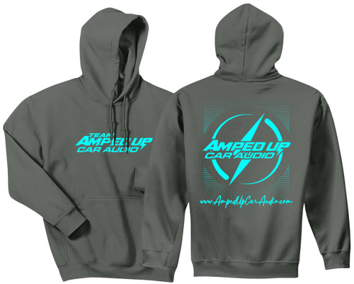 Amped Up Car Audio Teal Lightning Logo Gray Hoodie
