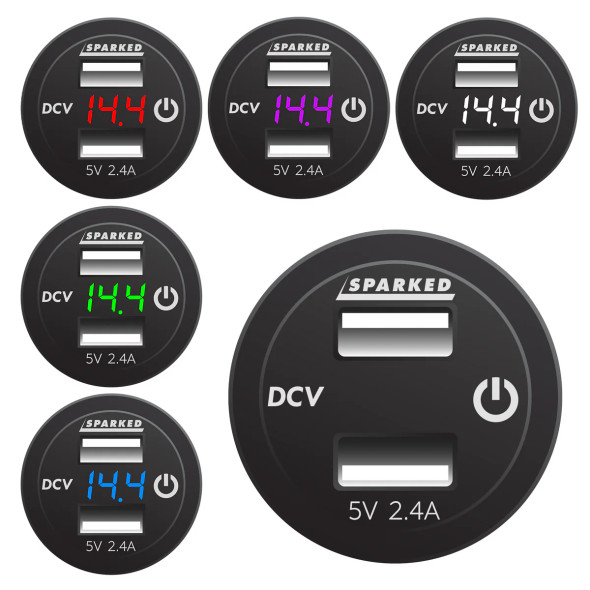 Sparked Innovations Voltmeter Dual Port USB Charger with Onboard Touch Switch