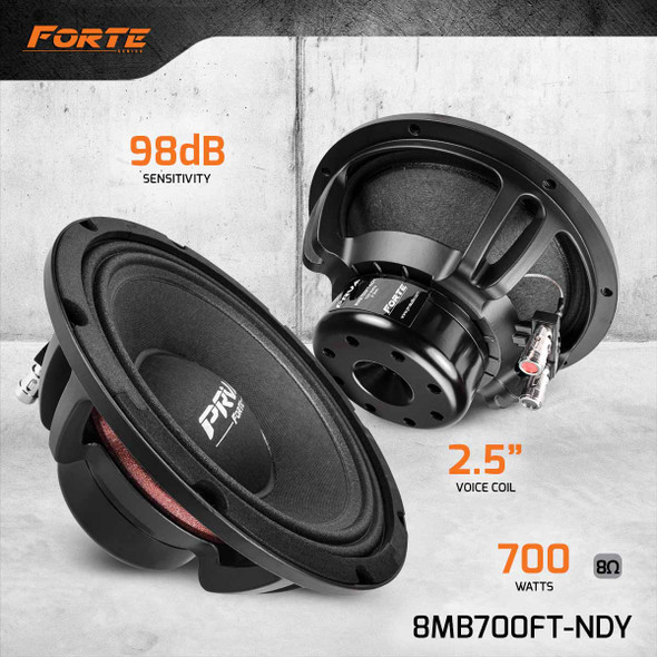 PRV Audio 8MB700FT-NDY 8" inch 8 Ohm (Forte Series) Midbass Neodymium Car Speaker 700 Watts RMS (Single)