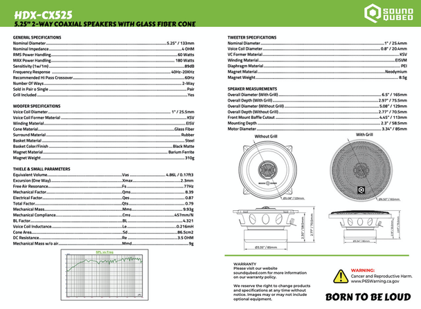 Soundqubed HDX-CX525 5.25" inch 4 Ohm (HDX Series) Coaxial 2-Way Car Speaker 60 Watts RMS (Pair)