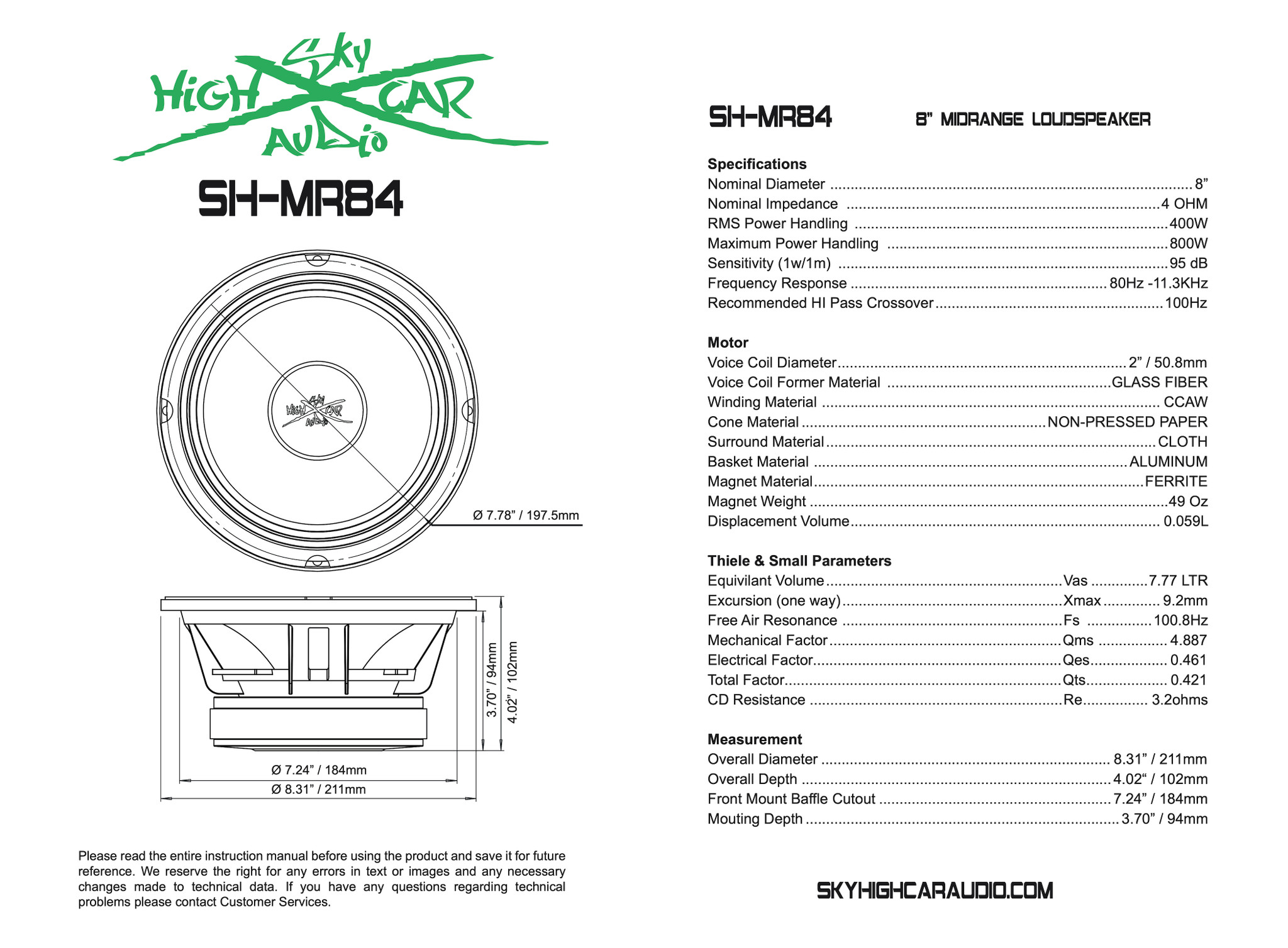 Sky High Car Audio Pro Audio MR84 8