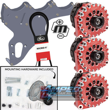 Mechman Triple Alternator Bracket W/ Three Red Elite Alternators for a