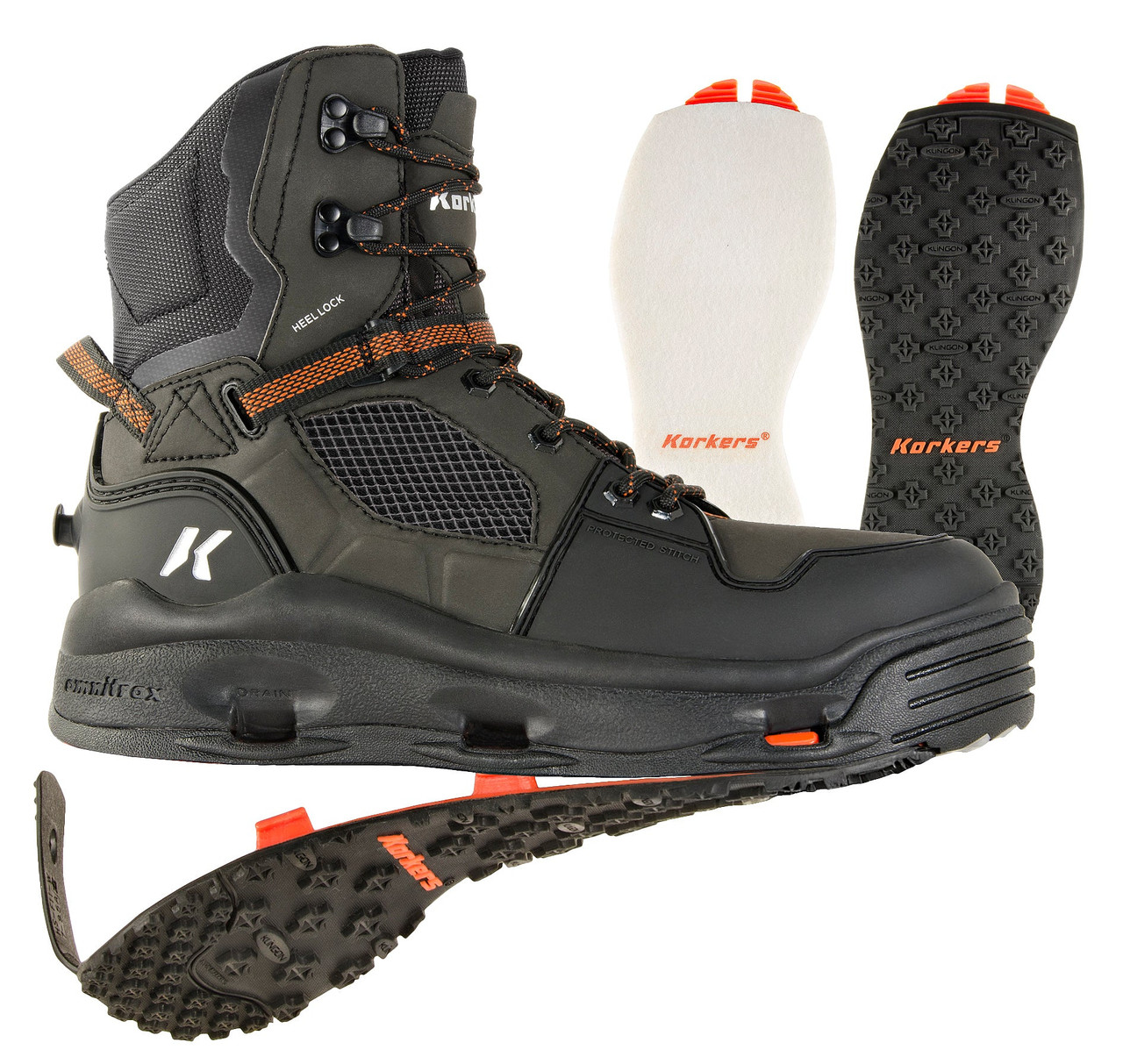 KORKERS TERROR RIDGE WADING BOOTS W/ FELT & KLING-ON SOLES