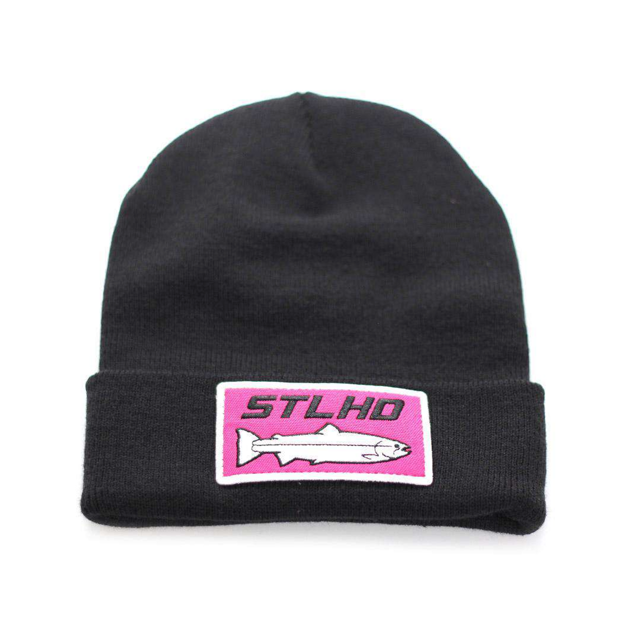 STLHD BLACK KNIT BEANIE PATCH HAT