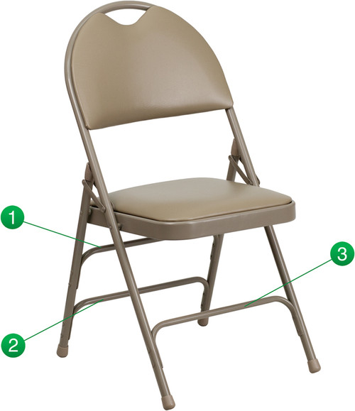 Metal Folding Chair with Padded Seat and Back, Vinyl with Handle