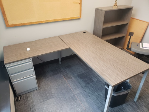 Used Global Evolve L Desk set with Bookcase and 2 Drawer Lateral File from Easy Office Furniture in Marietta GA and Atlanta GA