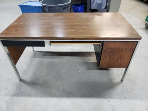 
Vintage Mid Century 1960's 1970's Lehigh Leopold 36Dx67W Executive Desk with Chrome Legs