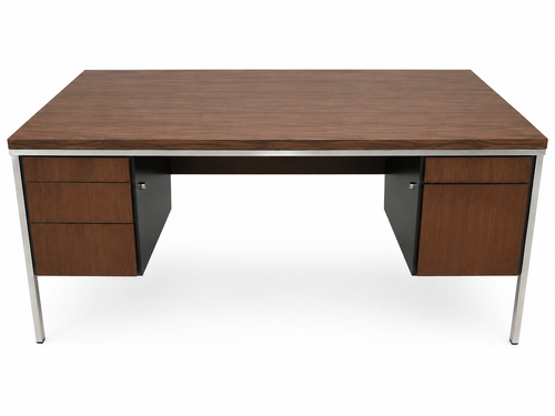 Vintage Mid Century 1960's 1970's Lehigh Leopold 36Dx67W Executive Desk with Chrome Legs