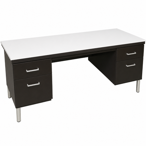 Vintage Mid Century 1960's 1970's 30D x 60W Metal Desk with Chrome Legs