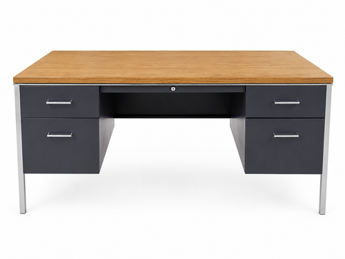 Steelcase Vintage Mid Century 30D x 60W Metal Desk with Chrome Legs

Sets of Drawers on both sides and a center drawer.