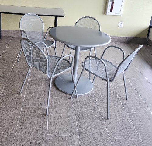 Indoor Outdoor Powder coated Steel Dining Set with 36" Round Table. (3) Sets available