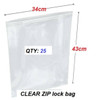 Clear Re-sealable Zip Lock plastic bag 43cm x 34cm - QTY: 25x bags