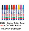 Artline EK90 CHISEL Tip 2mm to 5mm - 10x COLOURS PACK
