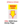 SIGN Here Sticky Flags 4.3cm x 2.5cm - 100x Yellow flags