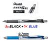 Pentel Energel BL77 Gel Ink 0.7mm pen - 5x BLACK + 5x BLUE