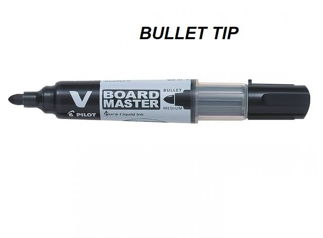 Pilot V Board Master Whiteboard BULLET Tip Medium Markers 1 DOZEN BLACK