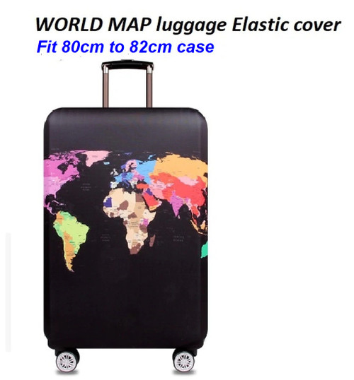 WORLD Map luggage Elastic Cover to Fit 80cm to 82cm BLACK