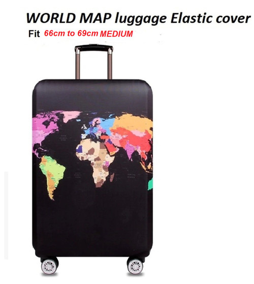  WORLD Map luggage Elastic Cover to Fit 69cm BLACK