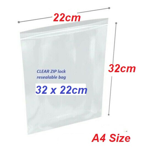 Clear Re-sealable plastic bag 32cm x 22cm A4 Size