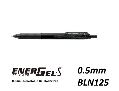 Pentel Energel S BLN125 Retractable Gel pens 0.5mm - 6x BLACK + 6x BLUE