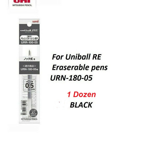 UNIBALL RE Erasable ink REFILLS 0.5mm URR100 - 1 Dozen BLACK