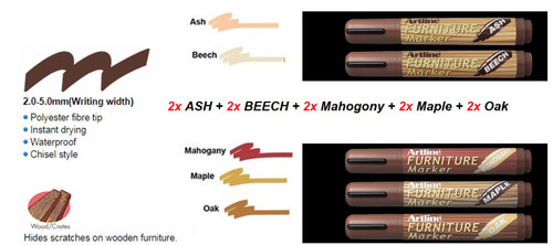 Artline Furniture Marker EK95 - 2x ASH+ 2x BEECH+ 2x Mahogany+2x Maple + 2x OAK