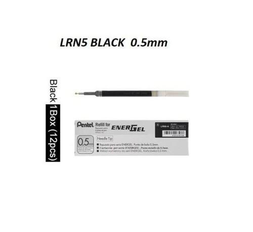 PENTEL Energel LRN5 REFILL 0.5mm Needle Tip - 1 DOZEN BLACK