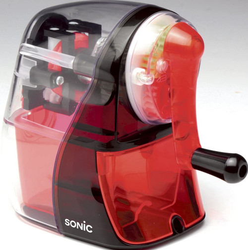 SONIC Half Skeleton Clear manual pencil sharpener (SK-804-CR) RED