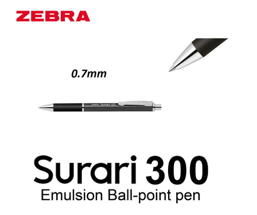 Zebra Surari 300 Emulsion Ink Ballpoint Pen 0.7mm BLACK Alloy Body BLACK INK