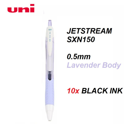 Uniball Jetstream Retractable Gel Pens 0.5mm SXN150  - 10x BLACK (Lavender body)