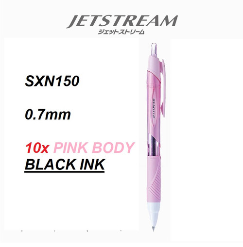 Uniball Jetstream Retractable Gel Pens 0.7mm SXN150-07  - 10x BLACK (PINK body)