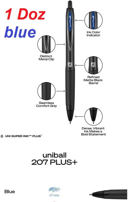UNIBALL Signo 207 PLUS+ Gel Rollerball Pen 0.7mm -1 DOZEN BLUE