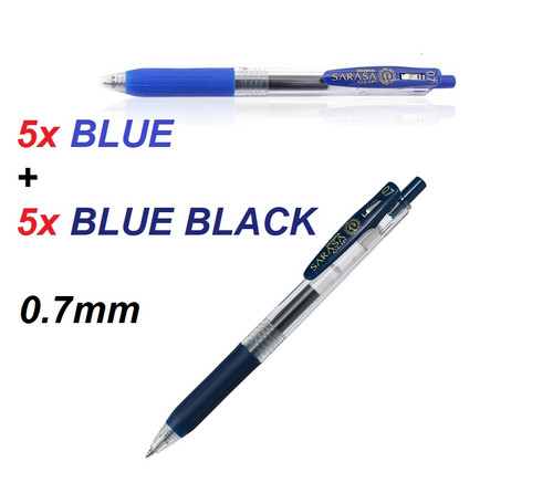 Zebra Sarasa Clip 0.7mm Gel ink pens  - 5x BLUE  + 5x BLUE BLACK