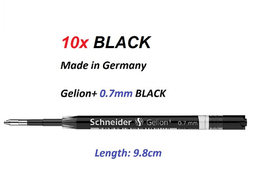 Schneider Gelion+ 0.7mm Gel ink REFILL - 10x BLACK ink