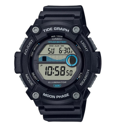 CASIO illuminator WS-1300H-1AV BLACK , Moon phase and Tide Graph