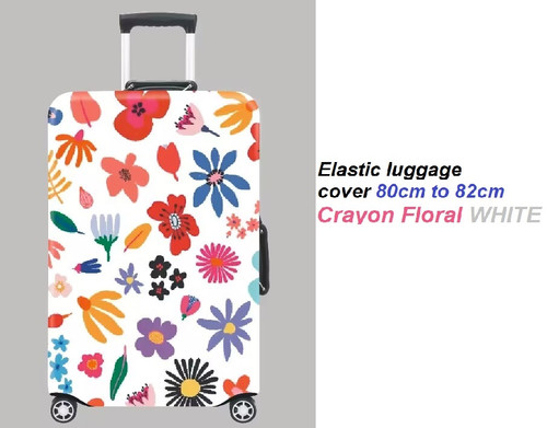 Elastic Polyester luggage cover for 80cm to 82cm Crayon Floral WHITE