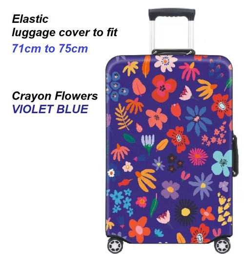 Elastic Polyester luggage cover for 75cm Crayon Floral VIOLET BLUE