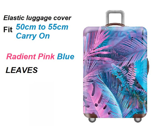  Elastic Polyester luggage cover for 55cm Carry On Radient Pink Blue LEAVES
