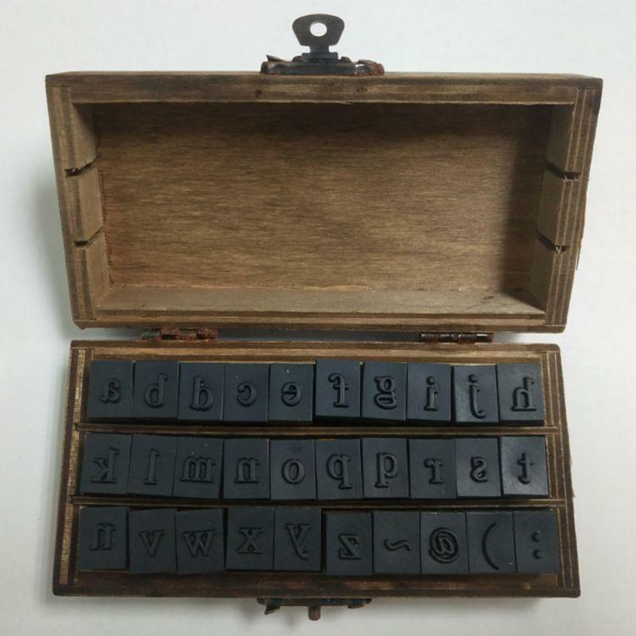 Alphabet stamp set 30 wooden box lower case