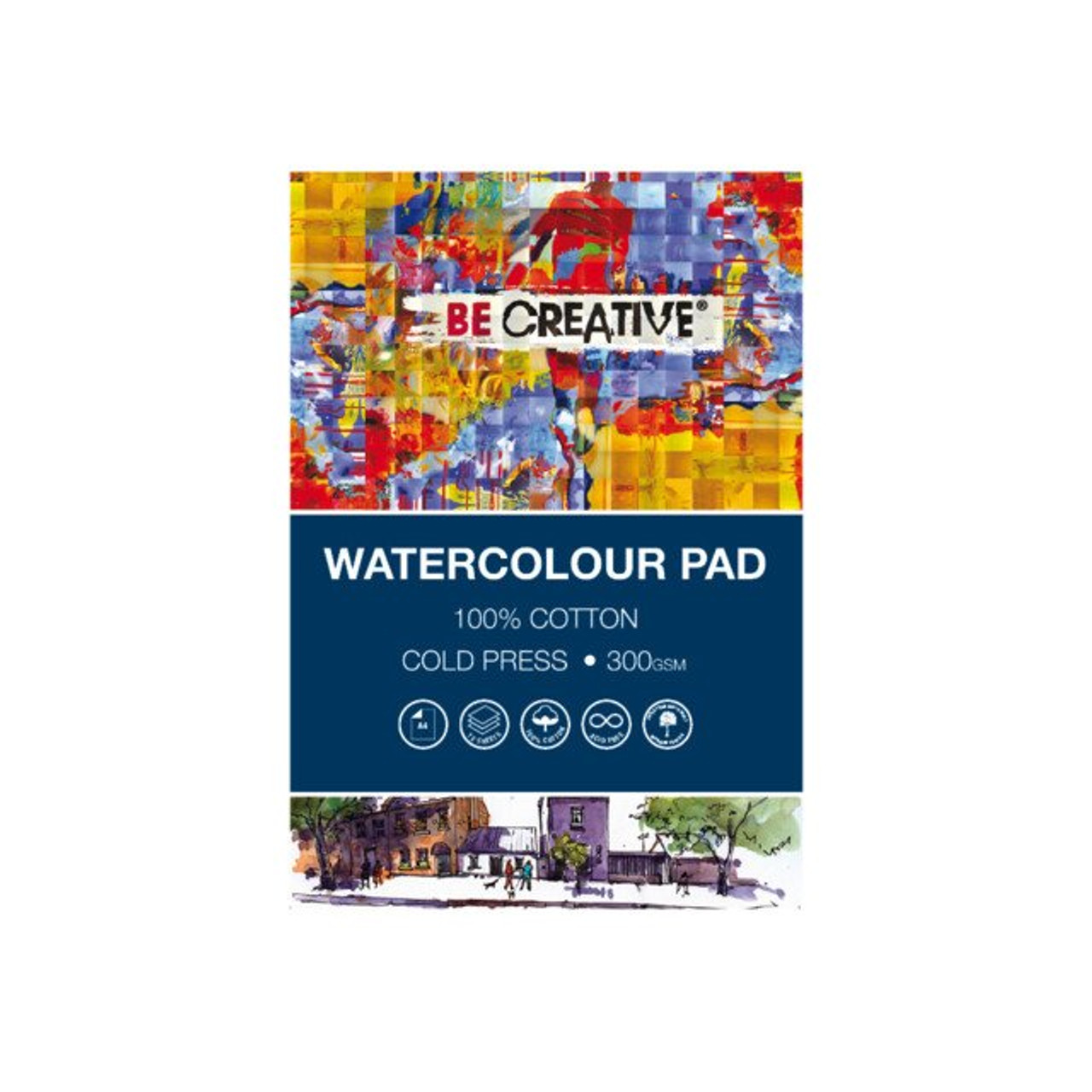 Be Creative Watercolour Pad 300gsm  Cold Press 100% Cotton A4