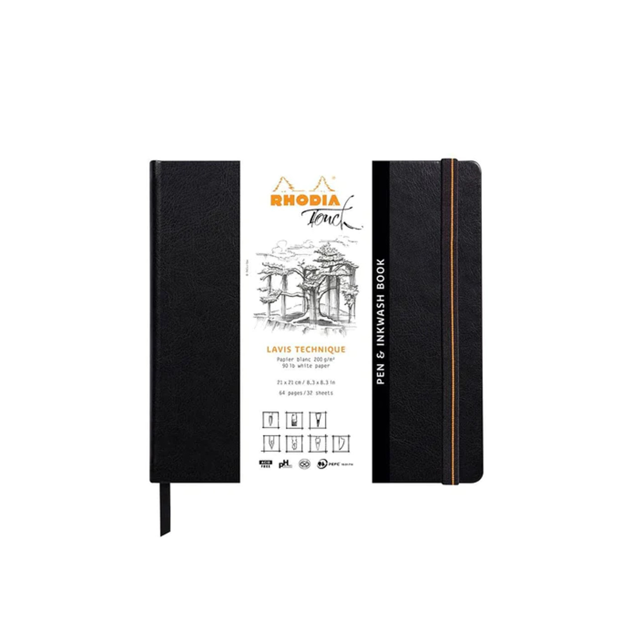 Rhodia Touch Pen & Inkwash Book Hardcover 21x21cm 200gsm