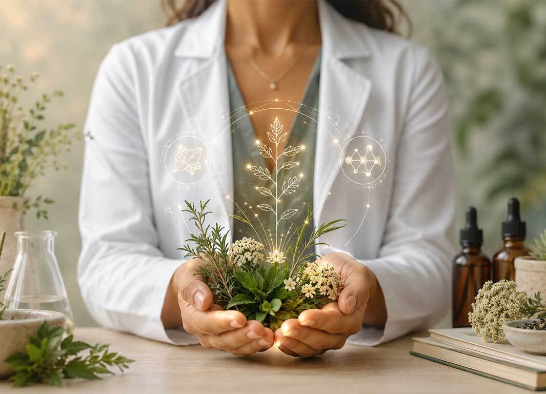 Botanical stress support and adrenal wellness illustration